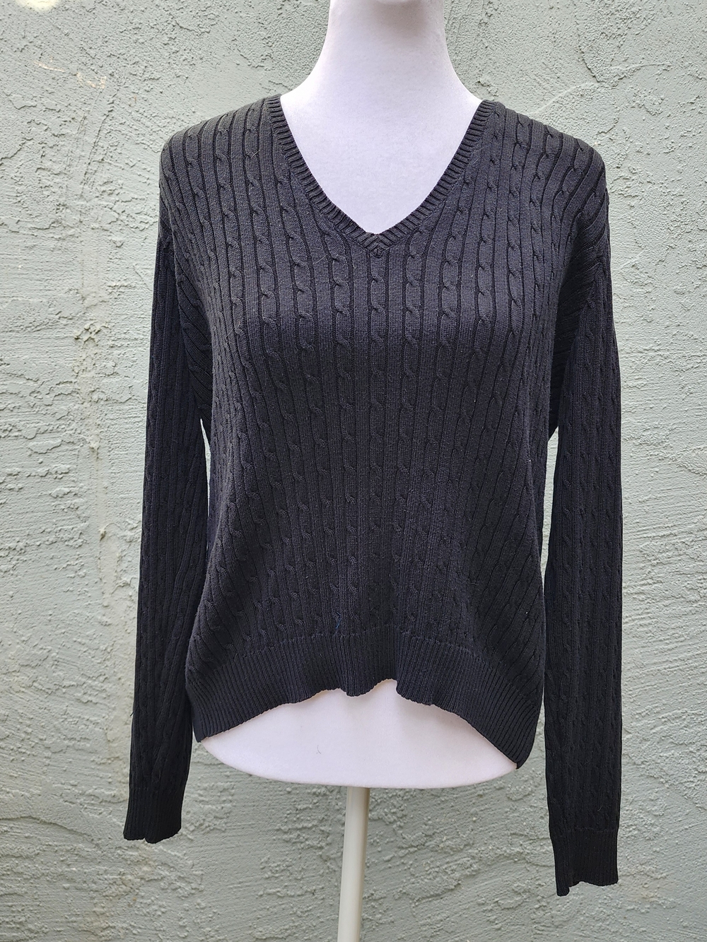 Lauren R. Lauren Cable Knit V-Neck Sweater Gray Knitwear Long Sleeve Colette[L]